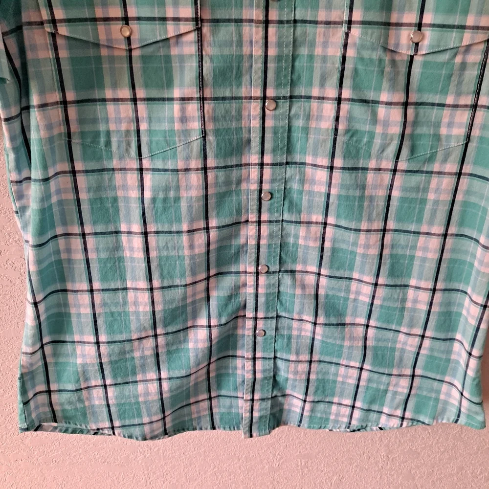 Teal Wrangler Western plaid Shirt - Picture 3 of 6